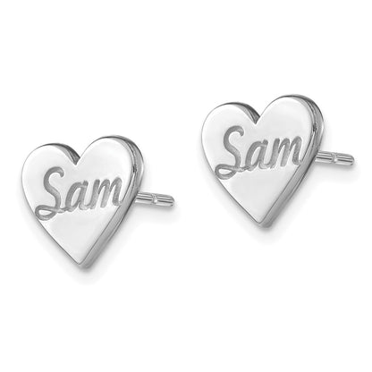 14K White Gold Small Personalized Heart Post Earrings