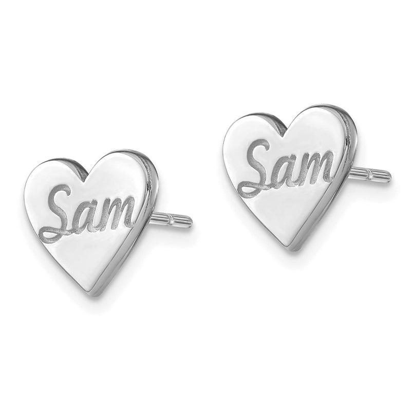 14K White Gold Small Personalized Heart Post Earrings