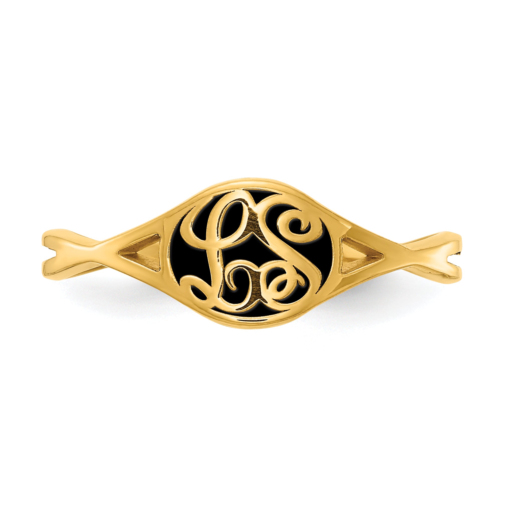Gold Plated Twisted Band With Epoxy Monogram Ring (Size 7 Only)