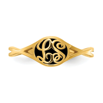 Gold Plated Twisted Band With Epoxy Monogram Ring (Size 7 Only)