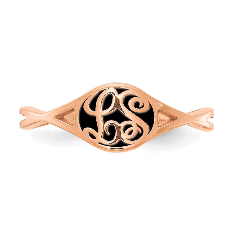 Rose Plated Twisted Band With Epoxy Monogram Ring (Size 7 Only)