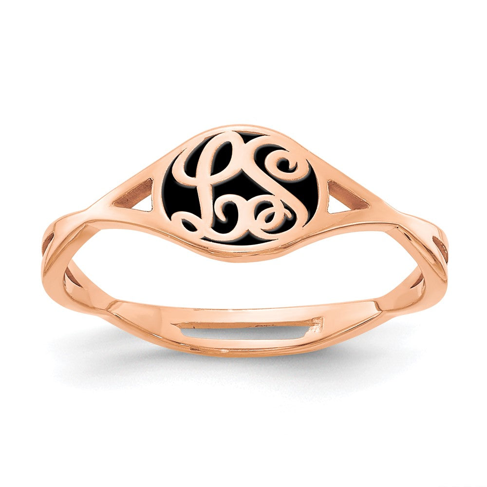 Rose Plated Twisted Band With Epoxy Monogram Ring (Size 7 Only)