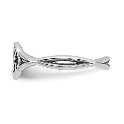 Sterling Silver Rhodium Plated Twisted Band With Epoxy Monogram Ring