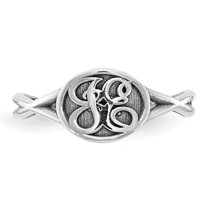 Sterling Silver Rhodium Plated Twisted Band With Epoxy Monogram Ring