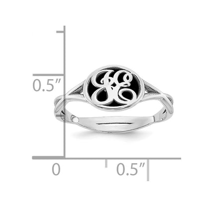 Sterling Silver Rhodium Plated Twisted Band With Epoxy Monogram Ring