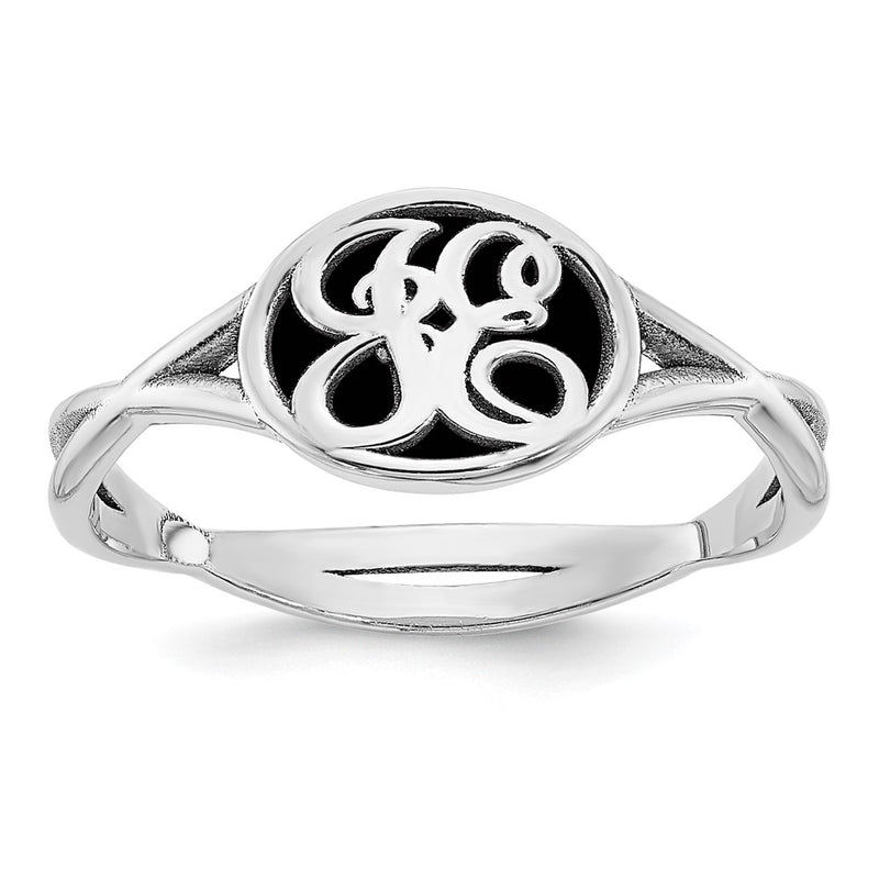 Sterling Silver Rhodium Plated Twisted Band With Epoxy Monogram Ring