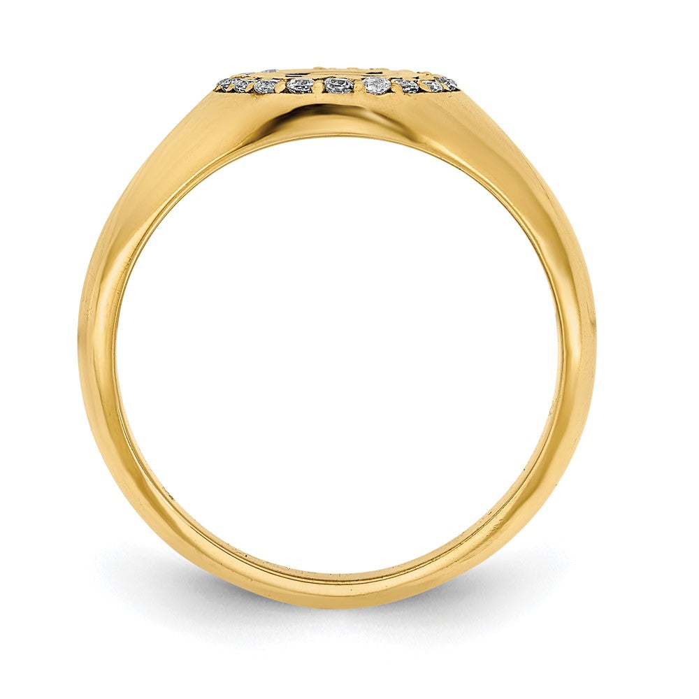 14K Yellow Gold Initial Oval with Real Diamond Classic Signet Ring