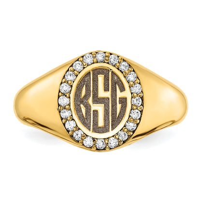 14K Yellow Gold Large Real Diamond Oval Classic Monogram Signet Ring