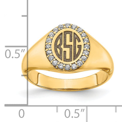 14K Yellow Gold Large Real Diamond Oval Classic Monogram Signet Ring