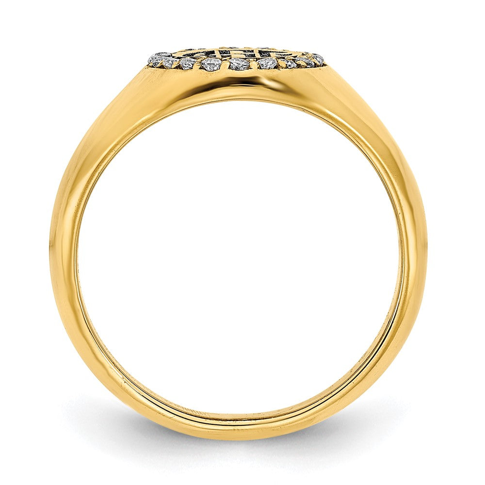 14K White Gold Large Real Diamond Oval Classic Monogram Signet Ring