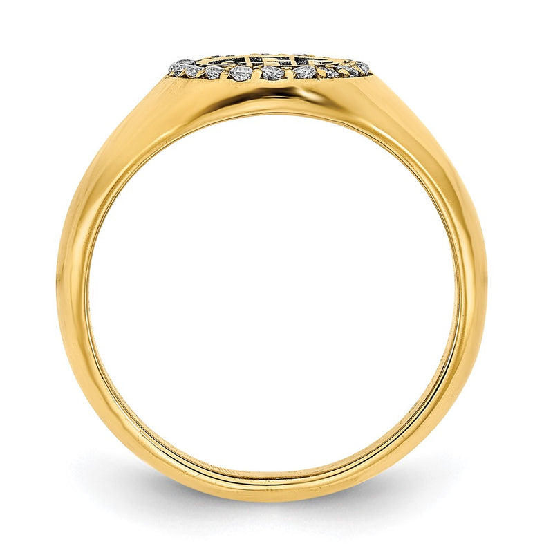 14K White Gold Large Real Diamond Oval Classic Monogram Signet Ring