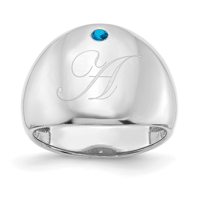 14K White Gold 1 Birthstone Personalized Cigar Ring