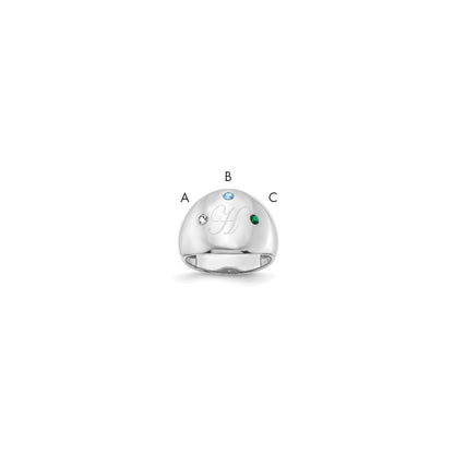14K White Gold 3 Birthstone Personalized Cigar Ring