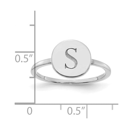 14K White Gold Round Initial Ring