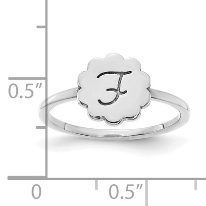 14K White Gold Initial Flower Ring