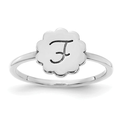 14K White Gold Initial Flower Ring