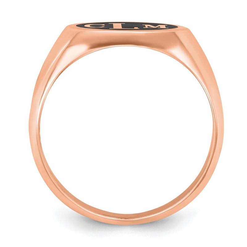 14K Rose Gold Polished with Antiqued Background Monogram Signet Ring
