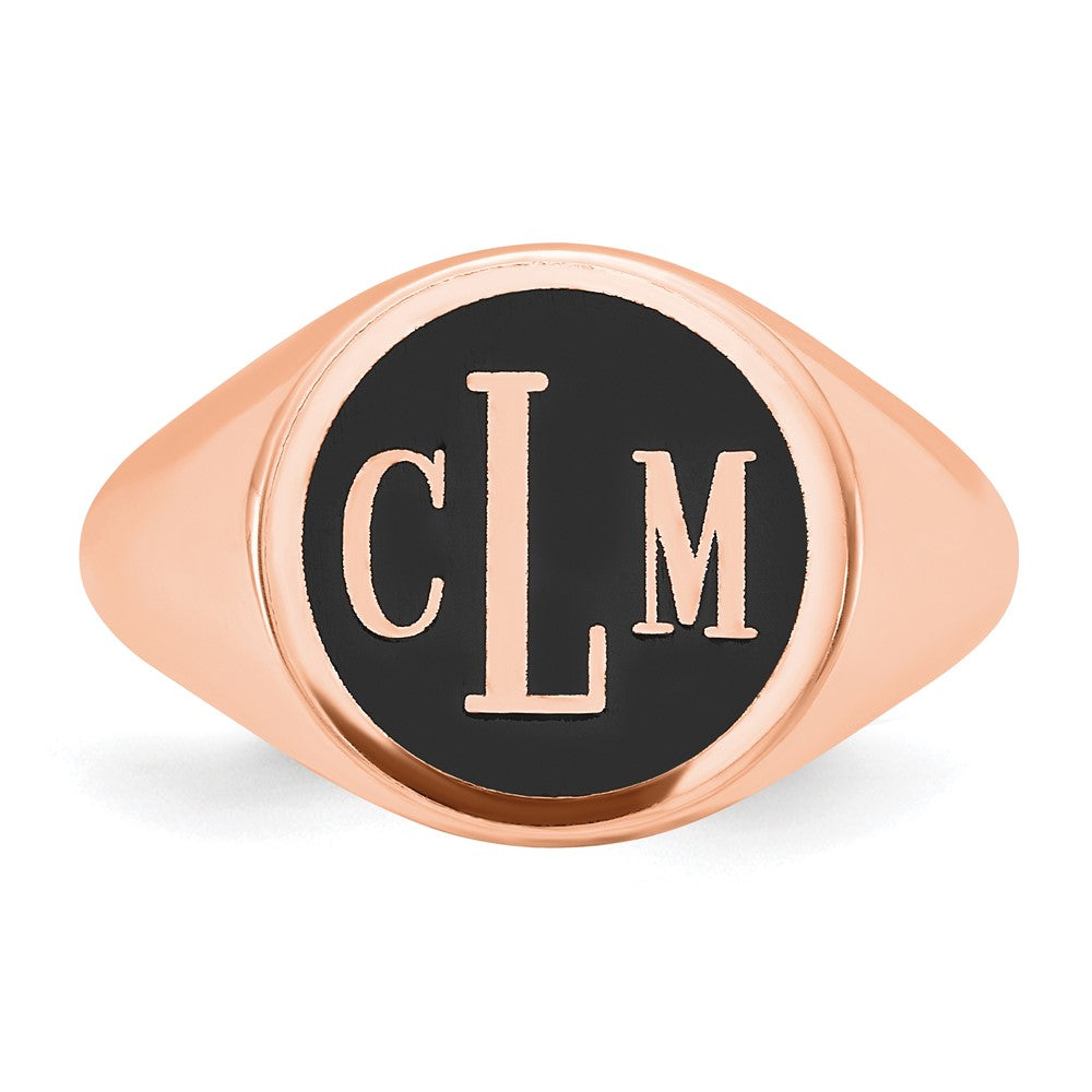 14K Rose Gold Polished with Antiqued Background Monogram Signet Ring