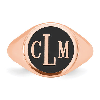 14K Rose Gold Polished with Antiqued Background Monogram Signet Ring