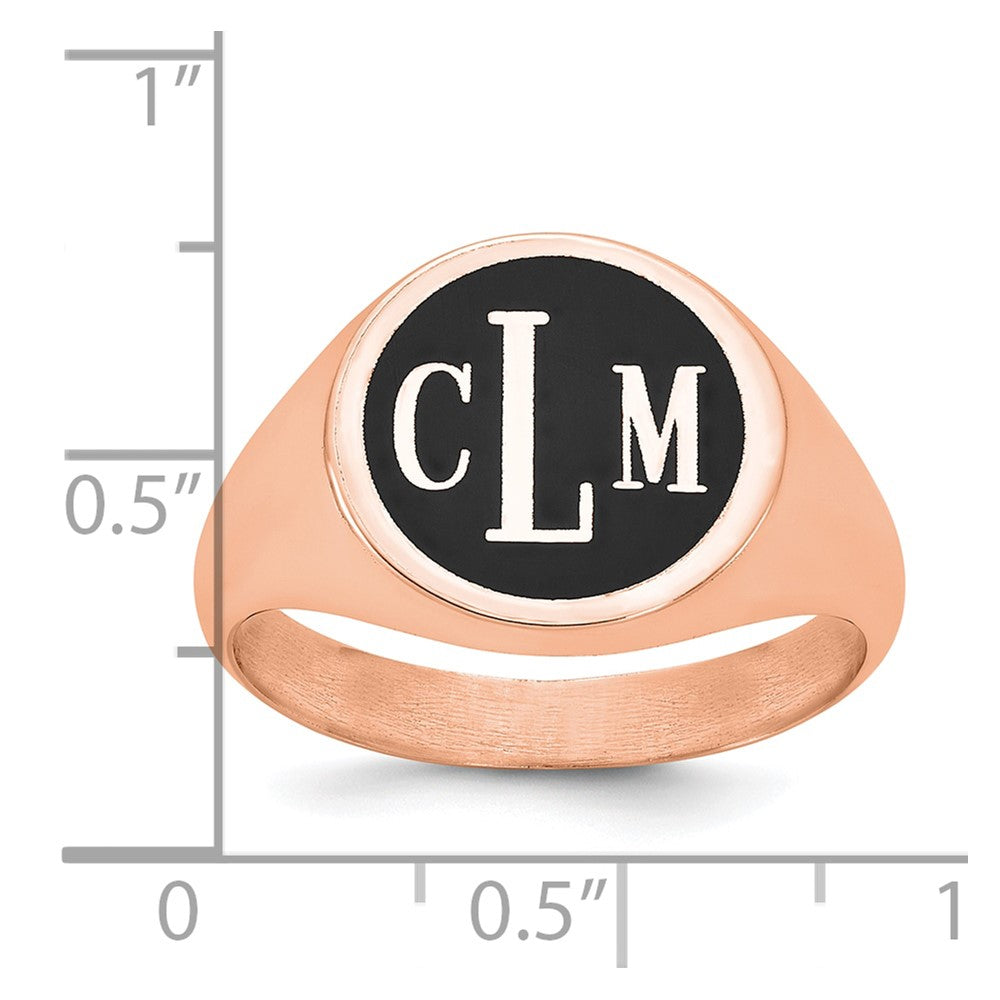 14K Rose Gold Polished with Antiqued Background Monogram Signet Ring