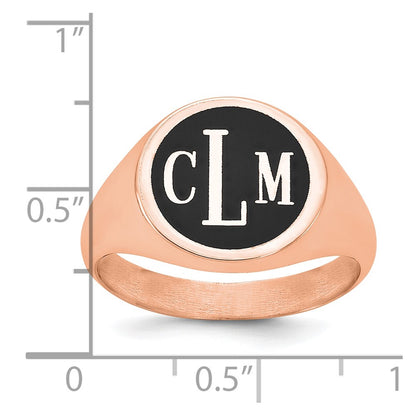 14K Rose Gold Polished with Antiqued Background Monogram Signet Ring