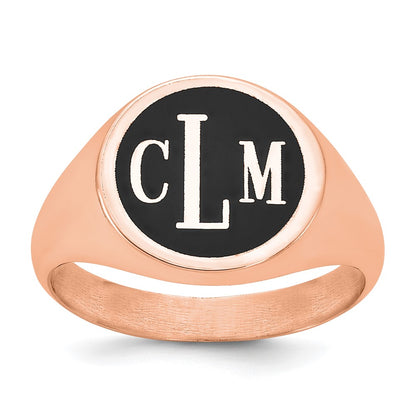 14K Rose Gold Polished with Antiqued Background Monogram Signet Ring