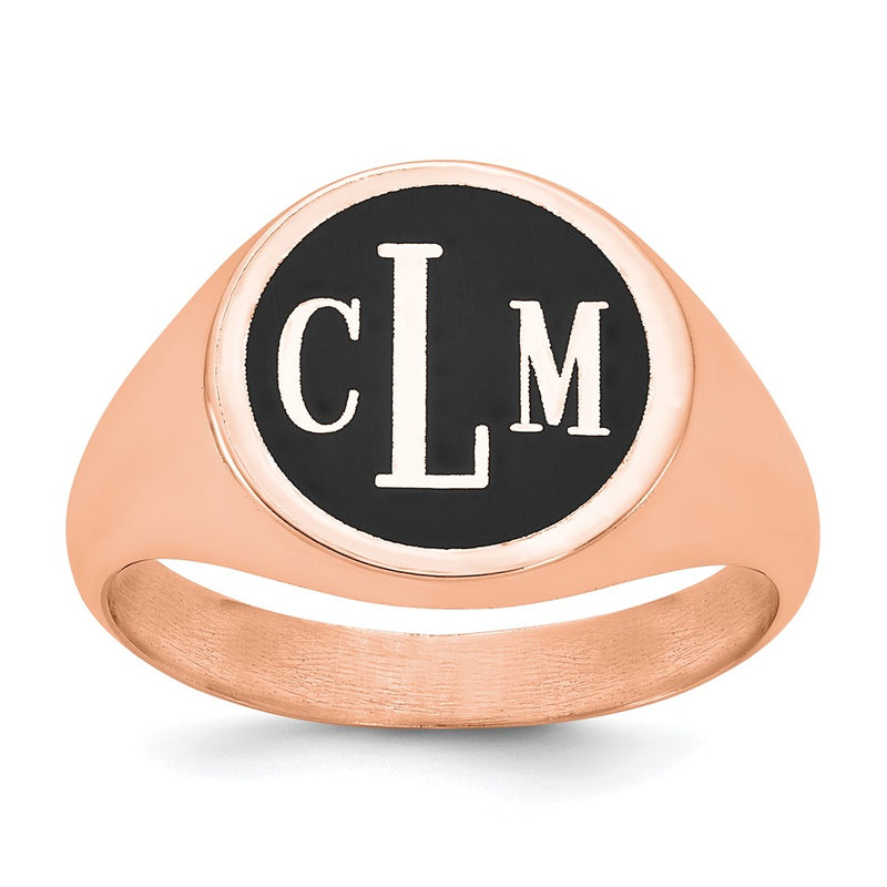 14K Rose Gold Polished with Antiqued Background Monogram Signet Ring