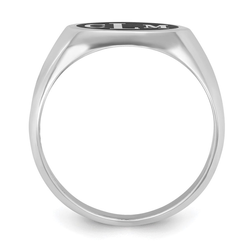 14K White Gold Polished with Antiqued Background Monogram Signet Ring