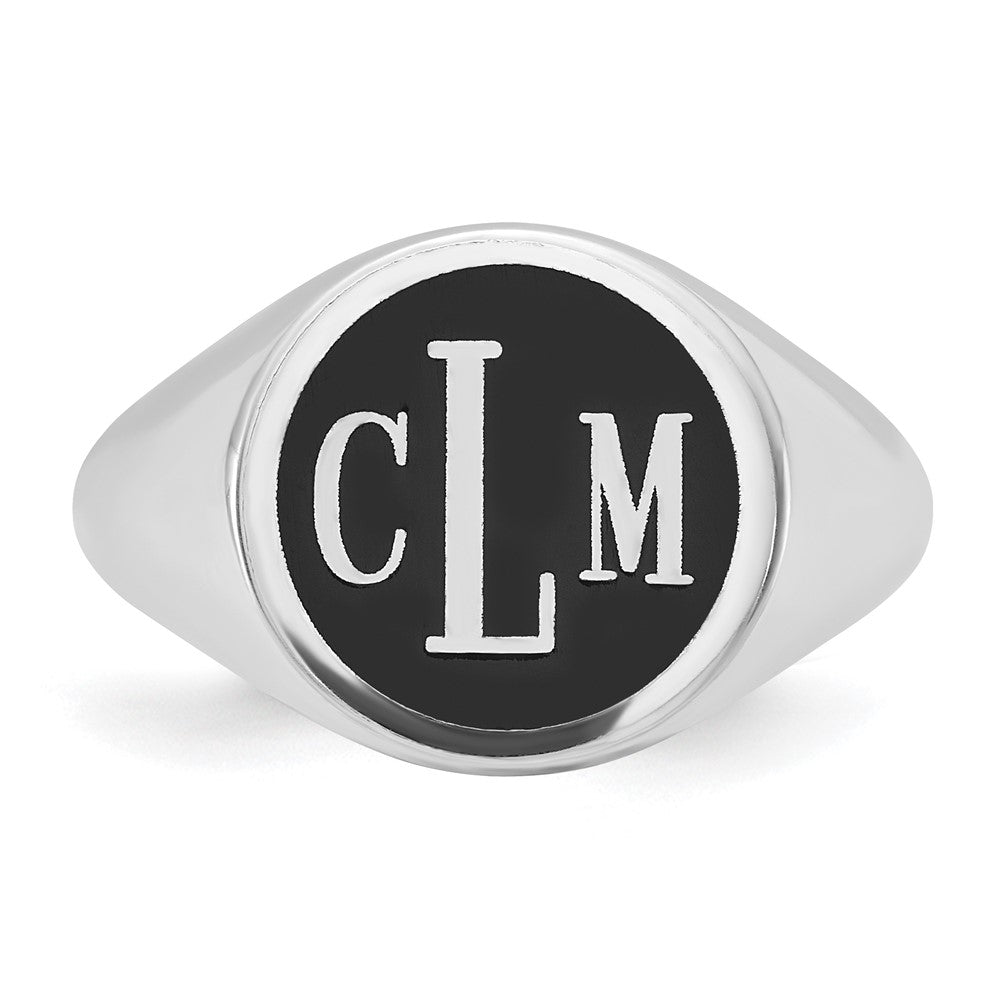 14K White Gold Polished with Antiqued Background Monogram Signet Ring