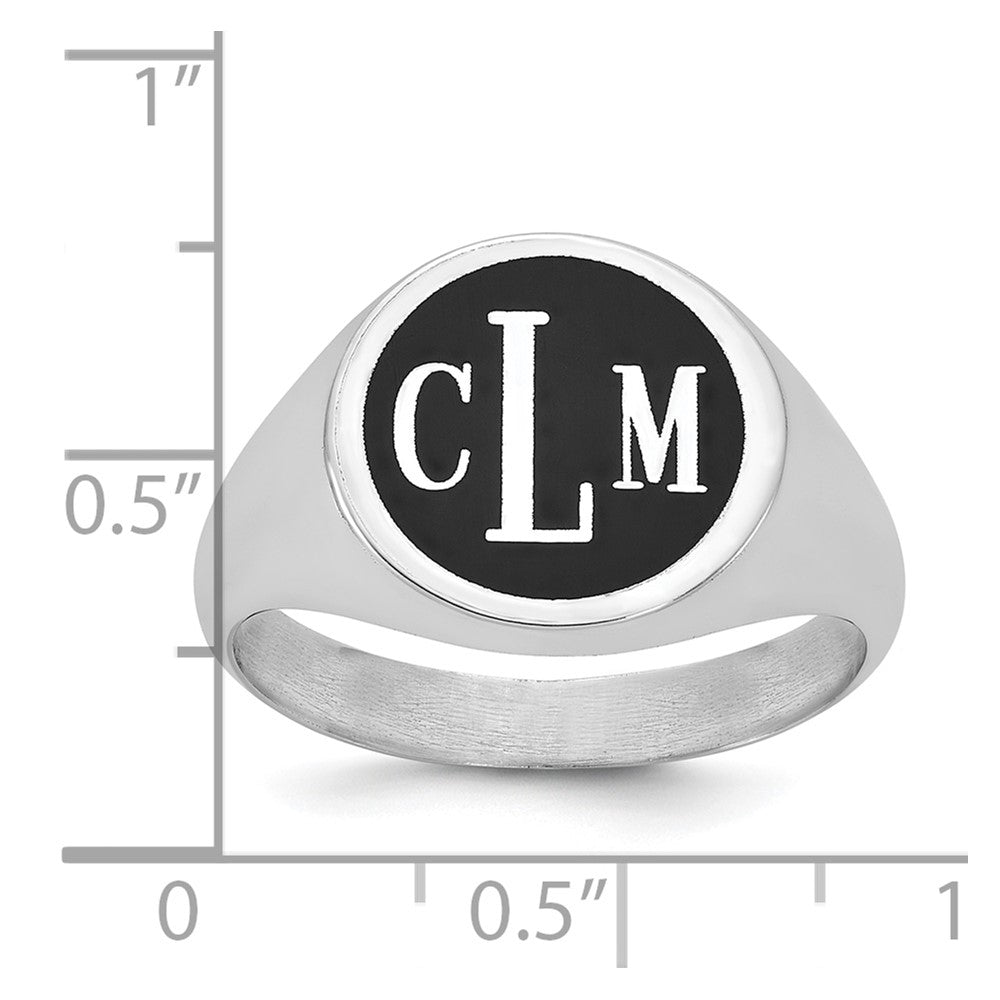 14K White Gold Polished with Antiqued Background Monogram Signet Ring
