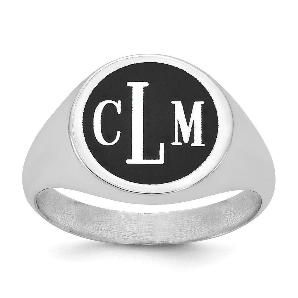 14K White Gold Polished with Antiqued Background Monogram Signet Ring