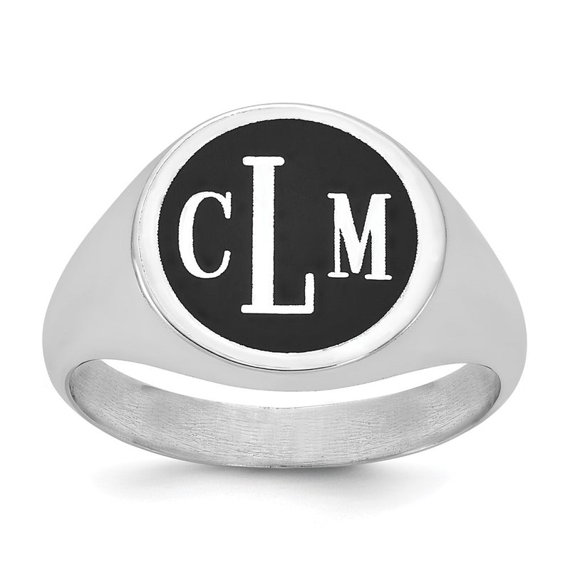 14K White Gold Polished with Antiqued Background Monogram Signet Ring