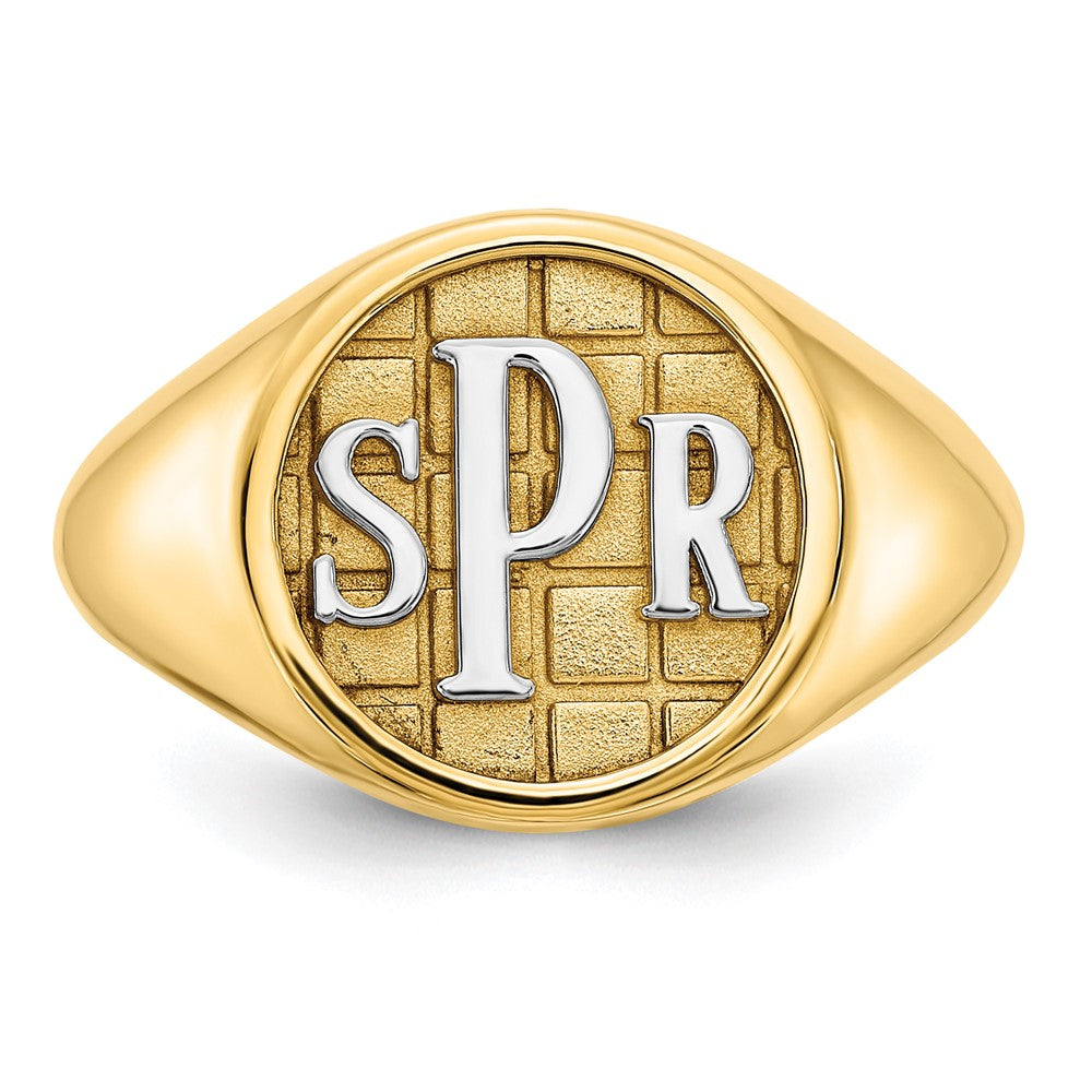 14K Yellow Gold Textured Monogram Signet Ring