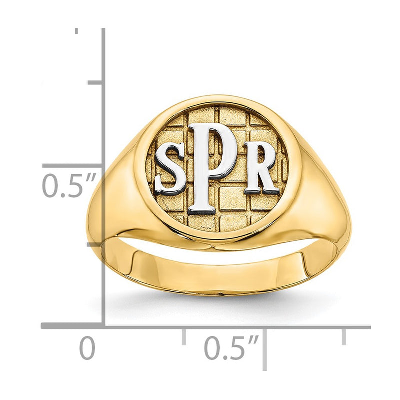 14K Yellow Gold Textured Monogram Signet Ring