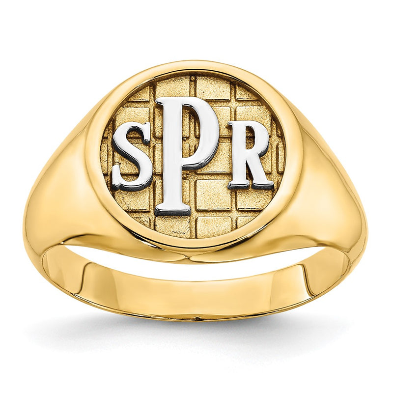 14K Yellow Gold Textured Monogram Signet Ring