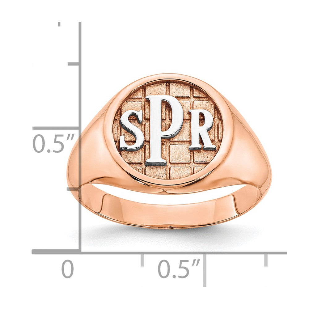 Rose Plated Sterling Silver/Rose Textured Monogram Signet Ring