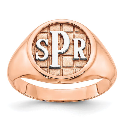 Rose Plated Sterling Silver/Rose Textured Monogram Signet Ring