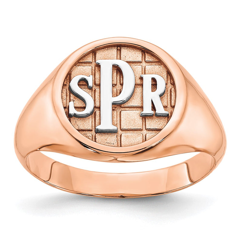 Rose Plated Sterling Silver/Rose Textured Monogram Signet Ring