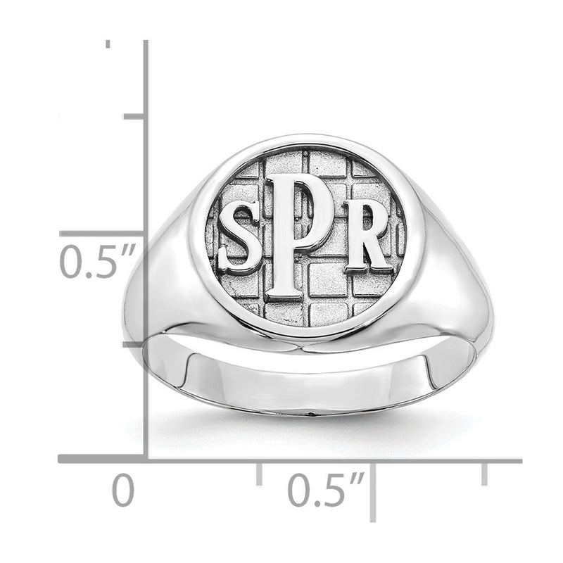 14K White Gold Textured Monogram Signet Ring