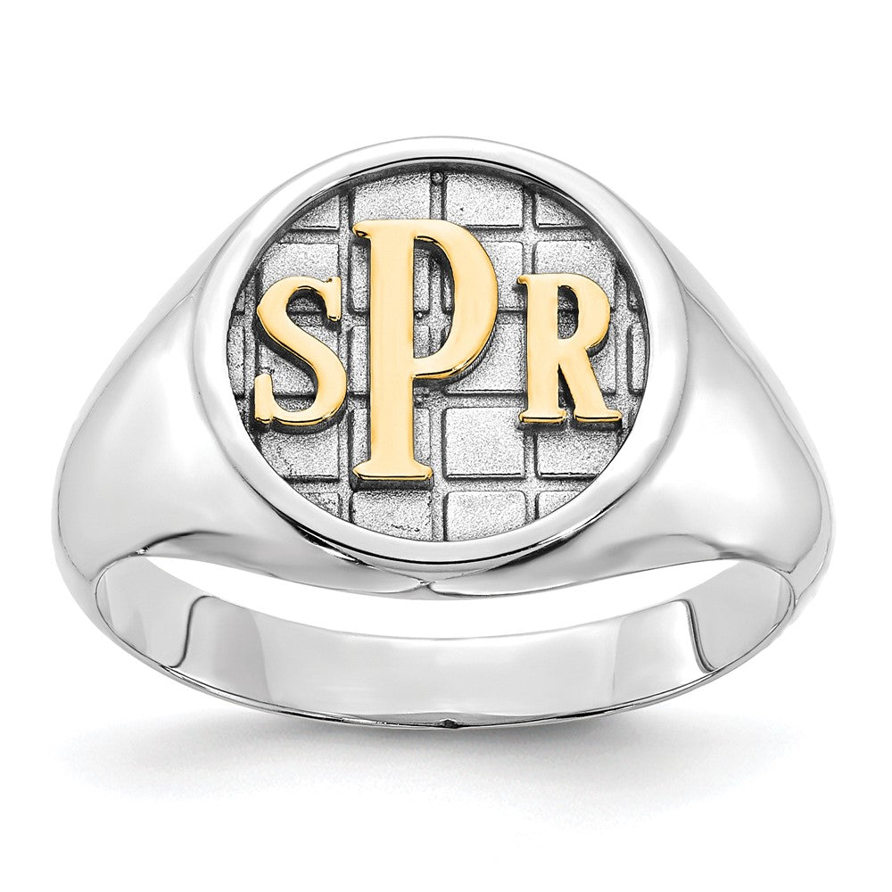 14K White Gold Textured Monogram Signet Ring