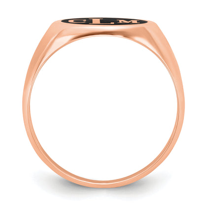 14K Rose Gold Polished with Antiqued Background Monogram Signet Ring