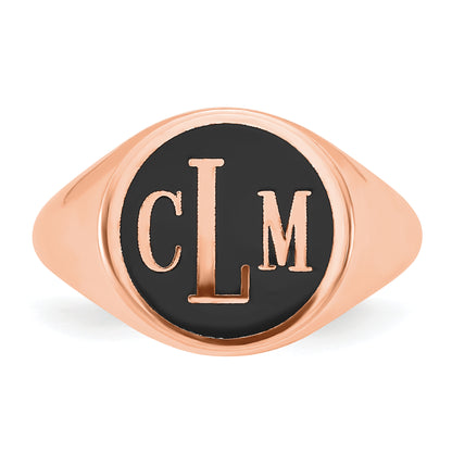 14K Rose Gold Polished with Antiqued Background Monogram Signet Ring