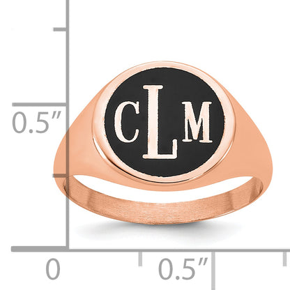 14K Rose Gold Polished with Antiqued Background Monogram Signet Ring