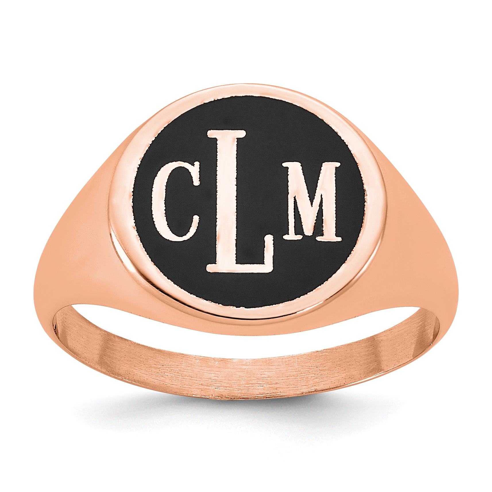 14K Rose Gold Polished with Antiqued Background Monogram Signet Ring