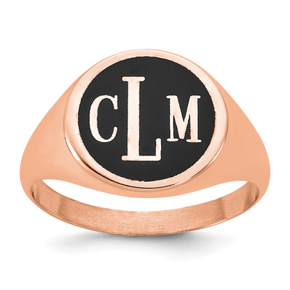 14K Rose Gold Polished with Antiqued Background Monogram Signet Ring