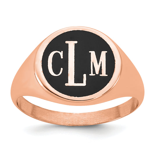 14K Rose Gold Polished with Antiqued Background Monogram Signet Ring