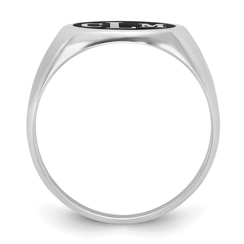 14K White Gold Polished with Antiqued Background Monogram Signet Ring