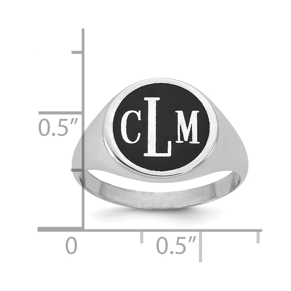 14K White Gold Polished with Antiqued Background Monogram Signet Ring