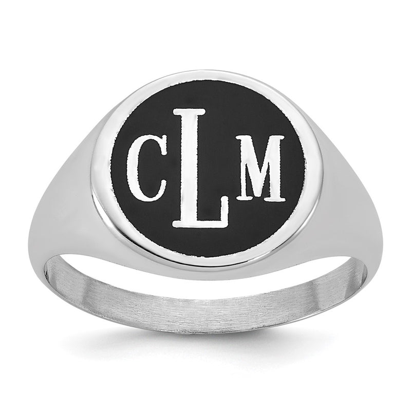 14K White Gold Polished with Antiqued Background Monogram Signet Ring
