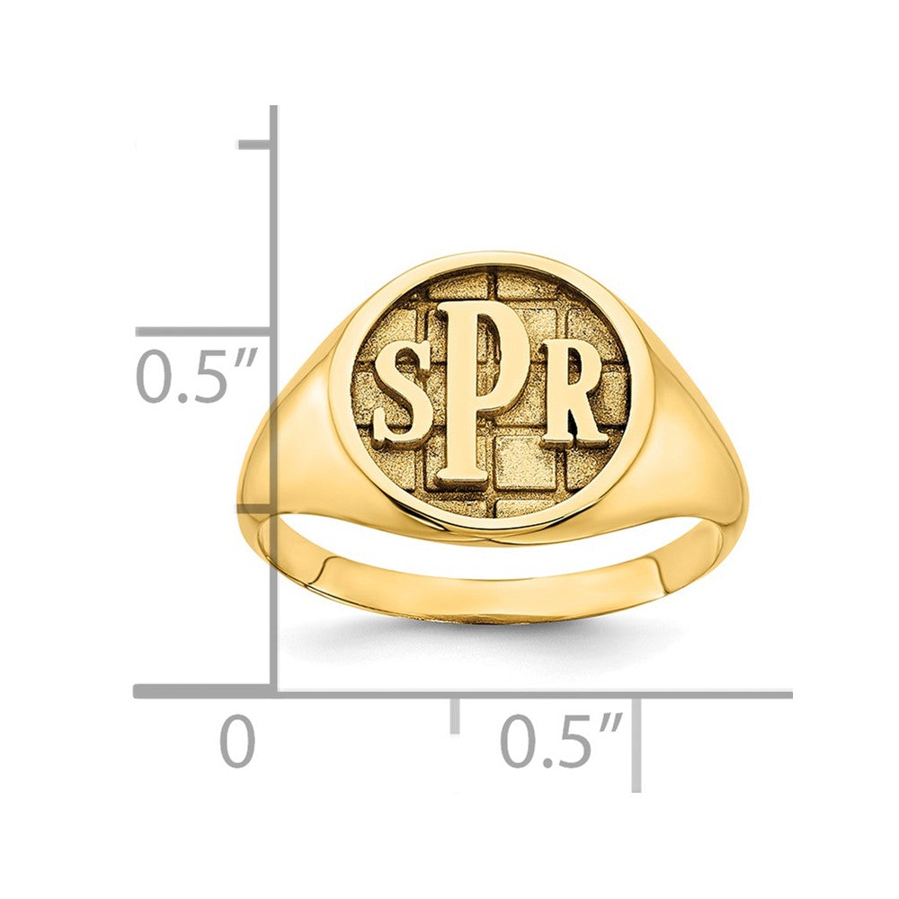 14K Yellow Gold Textured Monogram Signet Ring